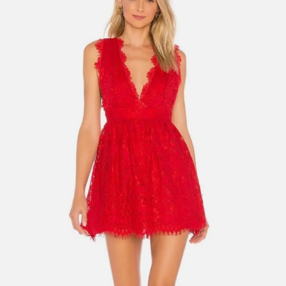 NBD Red Lace Mini Dress